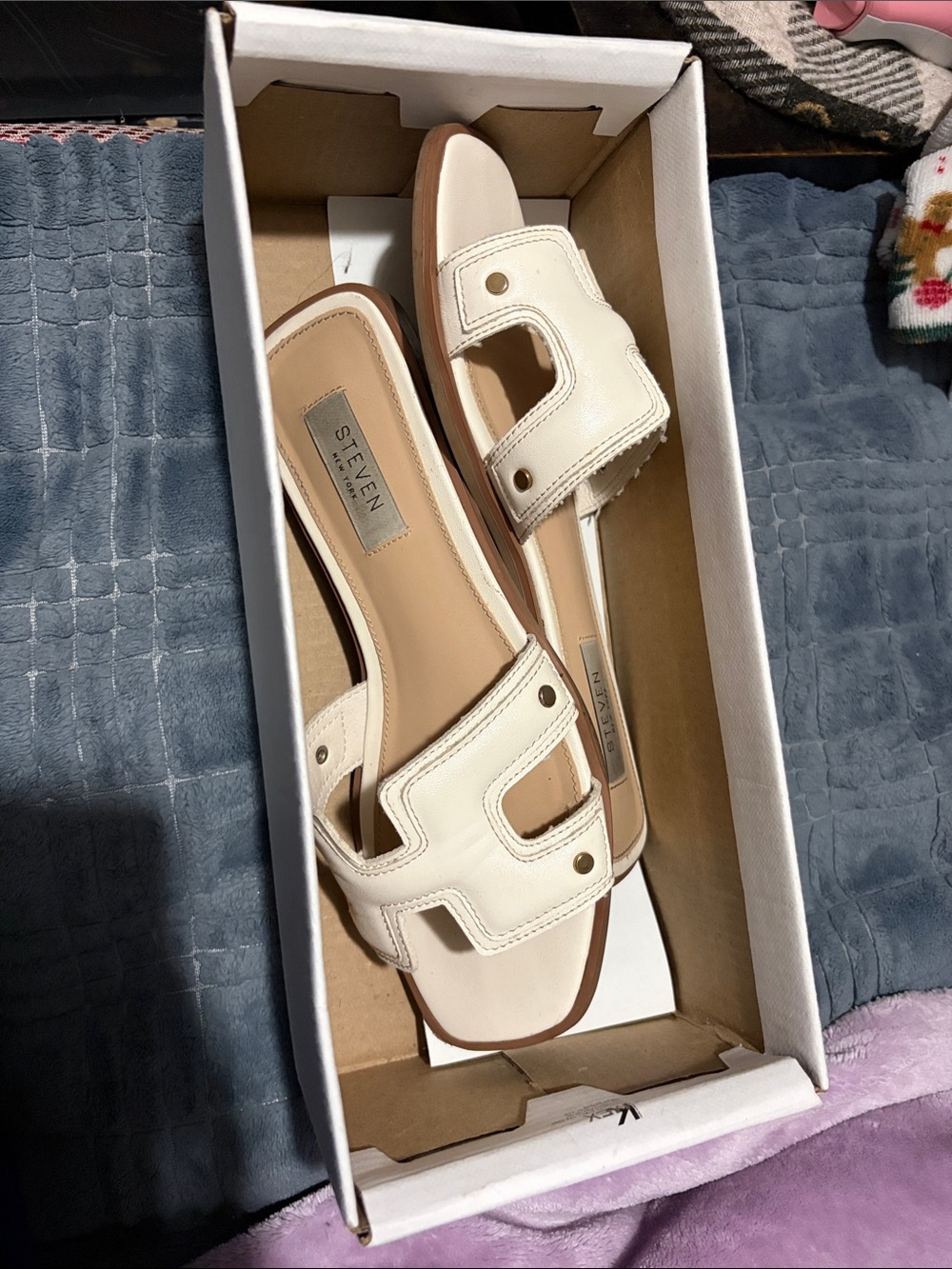 Steve Madden Cream Slide Mules with Cutout Strap